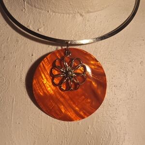 NWT Christopher&Banks Orange Pendant Necklace with Silver Flower Accent